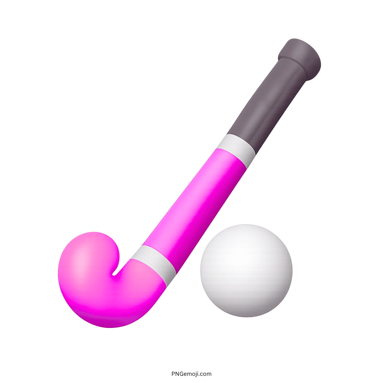 Field hockey emoji with pink stick and white ball on green background, perfect for sports websites and social media.