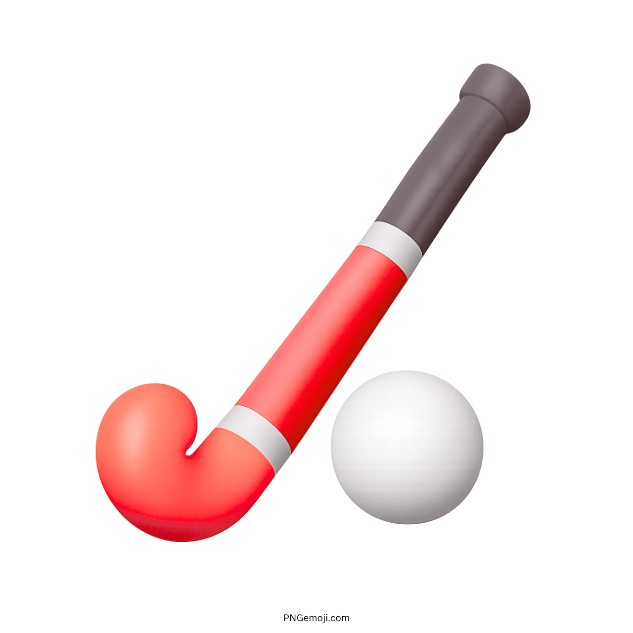 Field hockey emoji with red stick and white ball on green background, perfect for sports websites and social media.