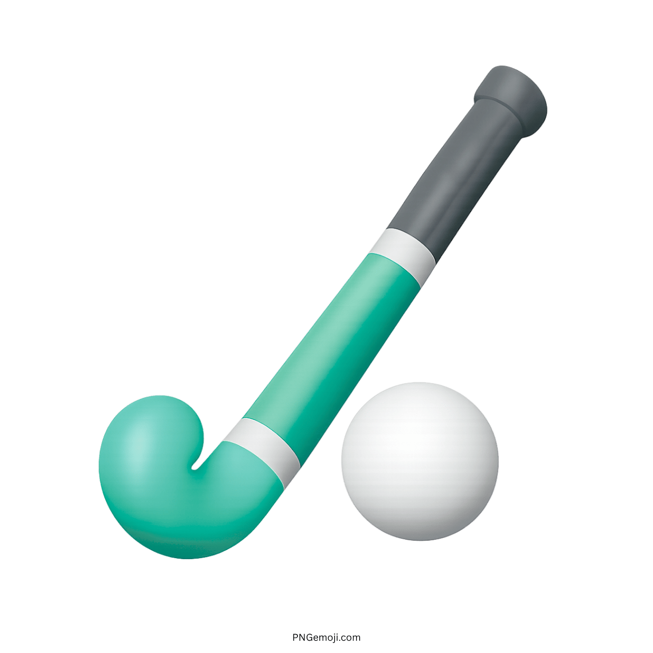 Field hockey emoji with teal stick and white ball on green background, perfect for sports websites and social media.