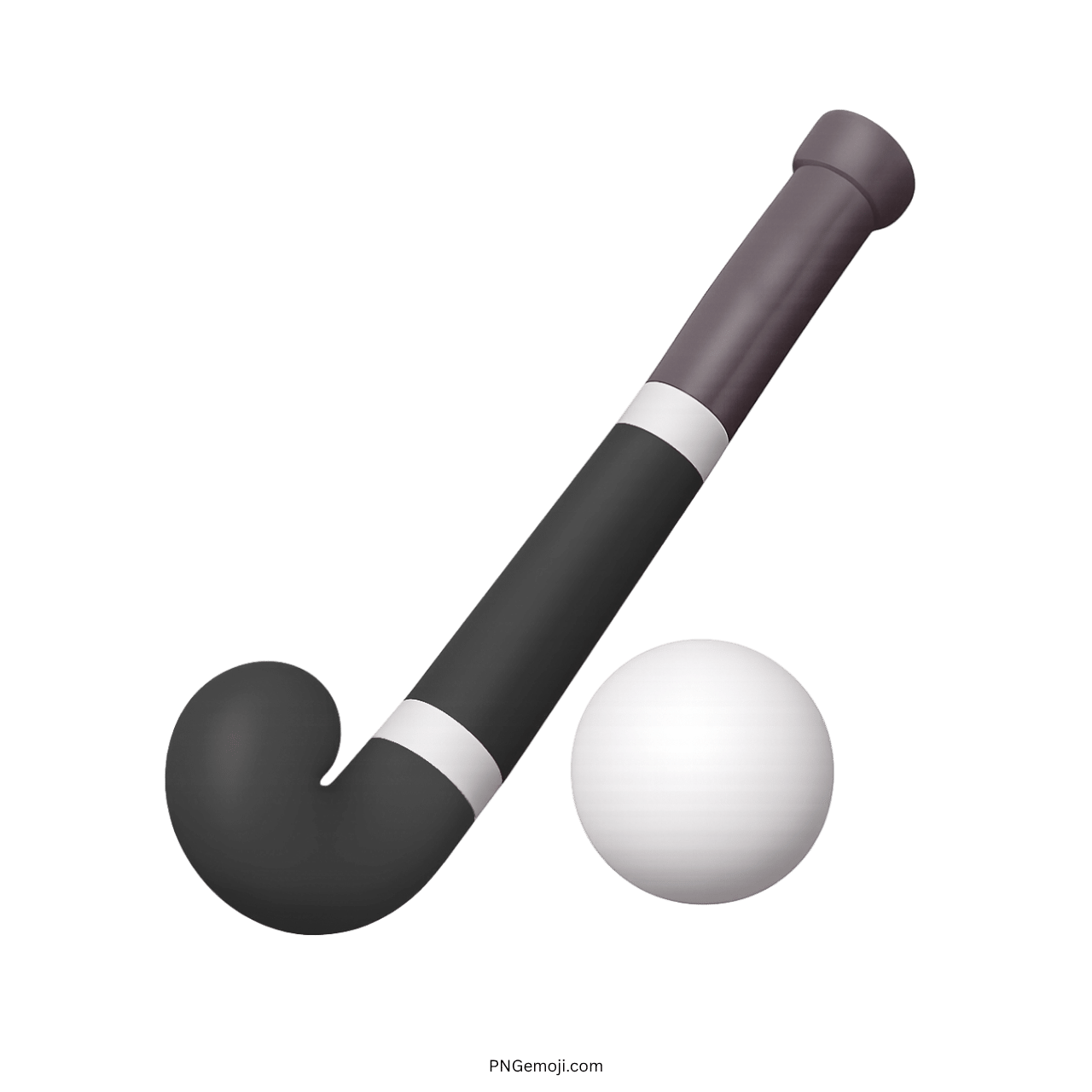 Field hockey emoji with black stick and white ball, transparent background, ideal for versatile digital use in sports graphics.