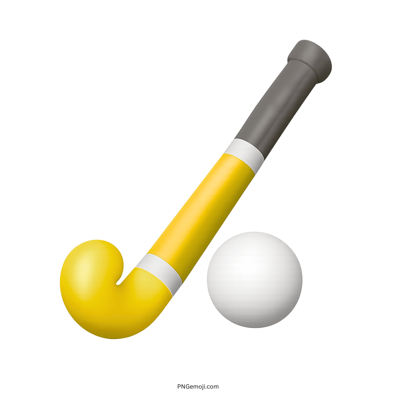Field hockey emoji with yellow stick and white ball on green background, vibrant sports icon for websites and social media.