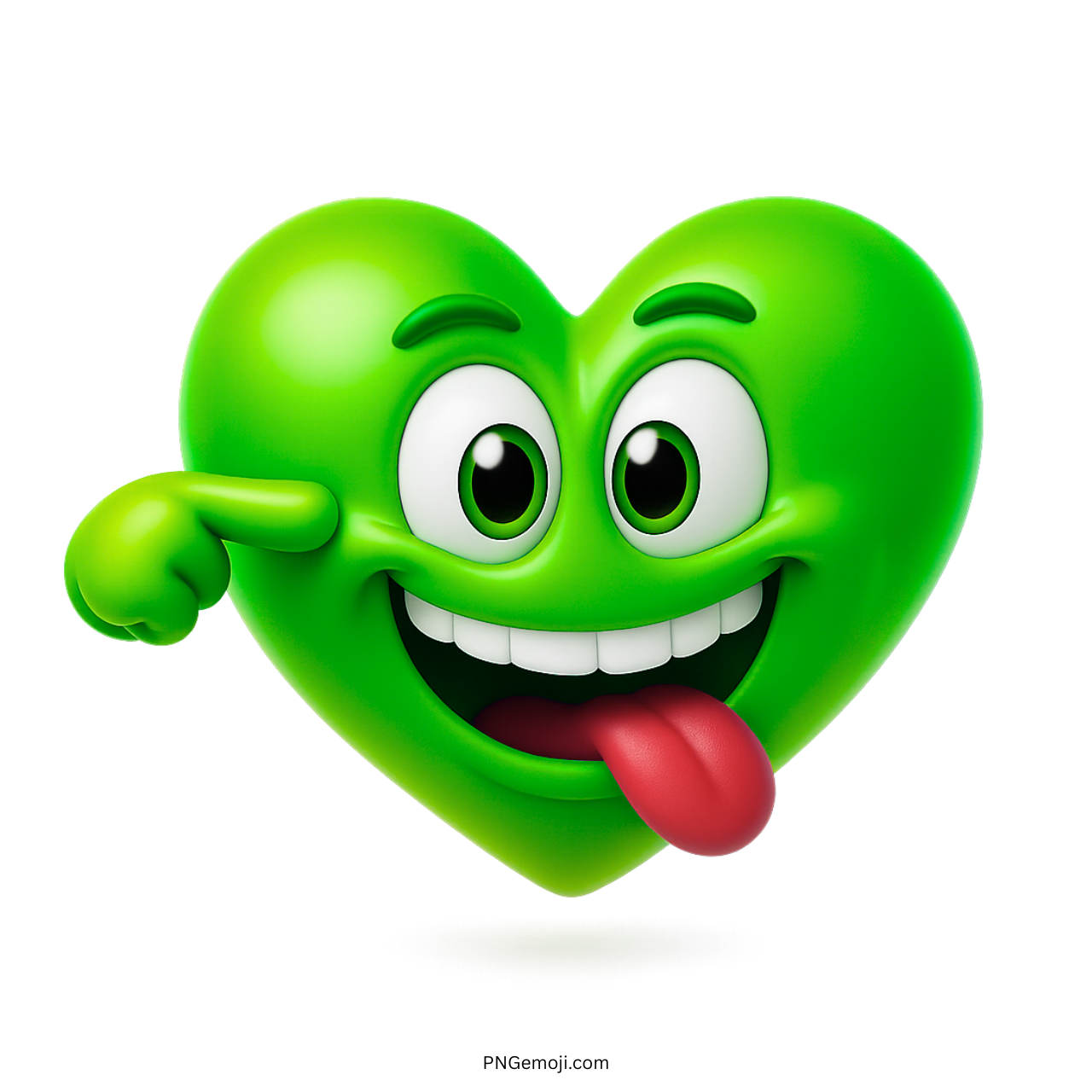 3D green heart emoji with smiling face and red tongue sticking out