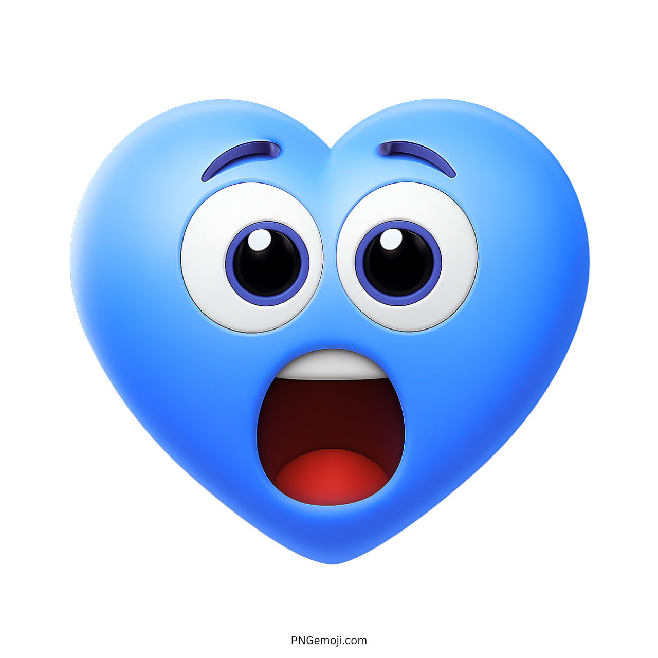 Shocked blue heart emoji with big eyes and an open mouth, expressive 3D design on transparent background.