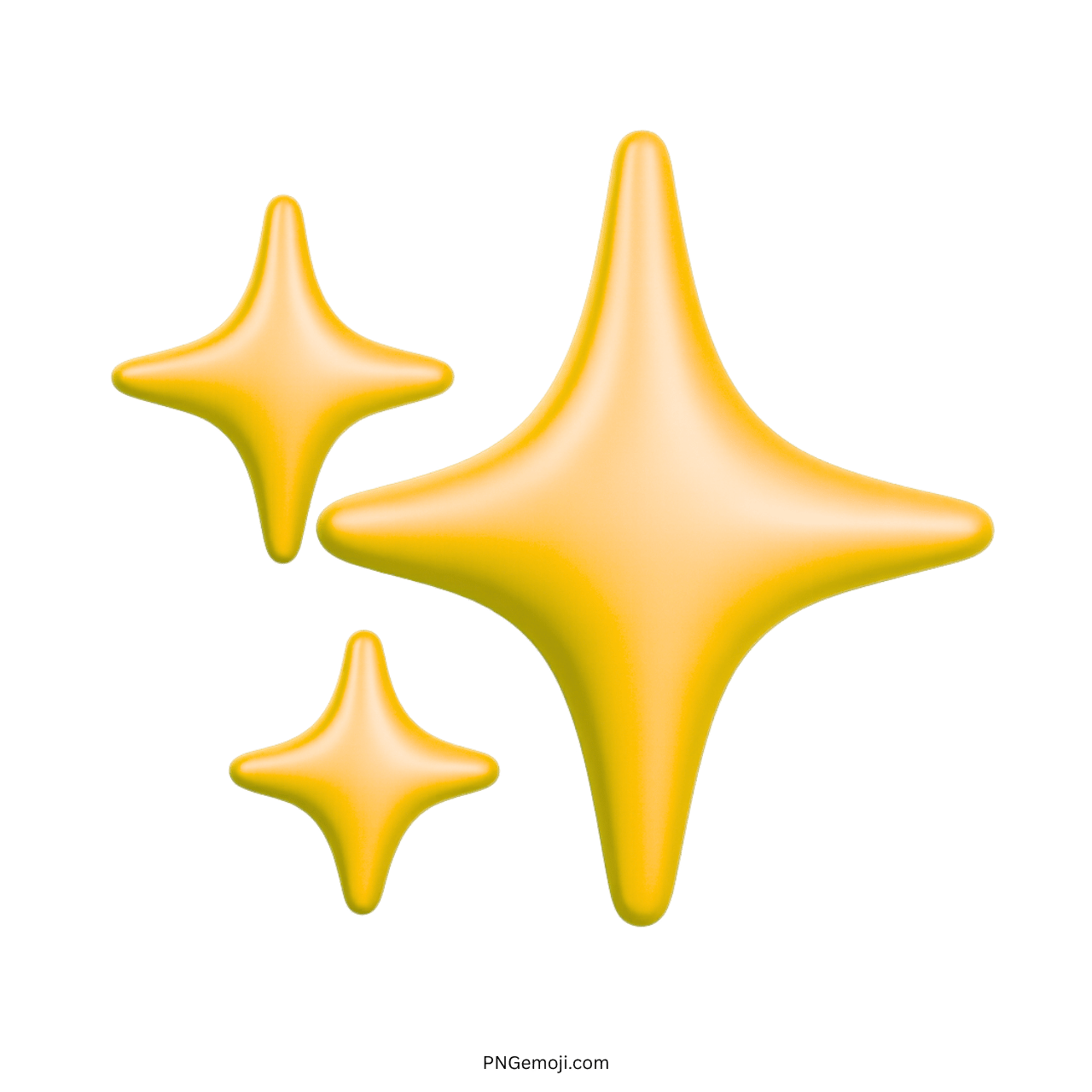 Golden 3D sparkles emoji with shiny texture and transparent background clipart PNG