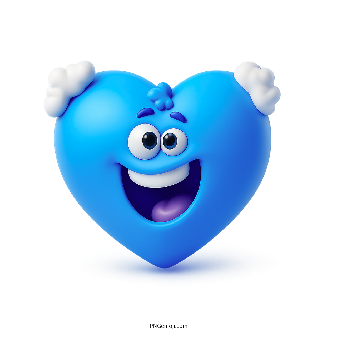 3D grandpa blue heart emoji with cute eyes and fluffy white hair