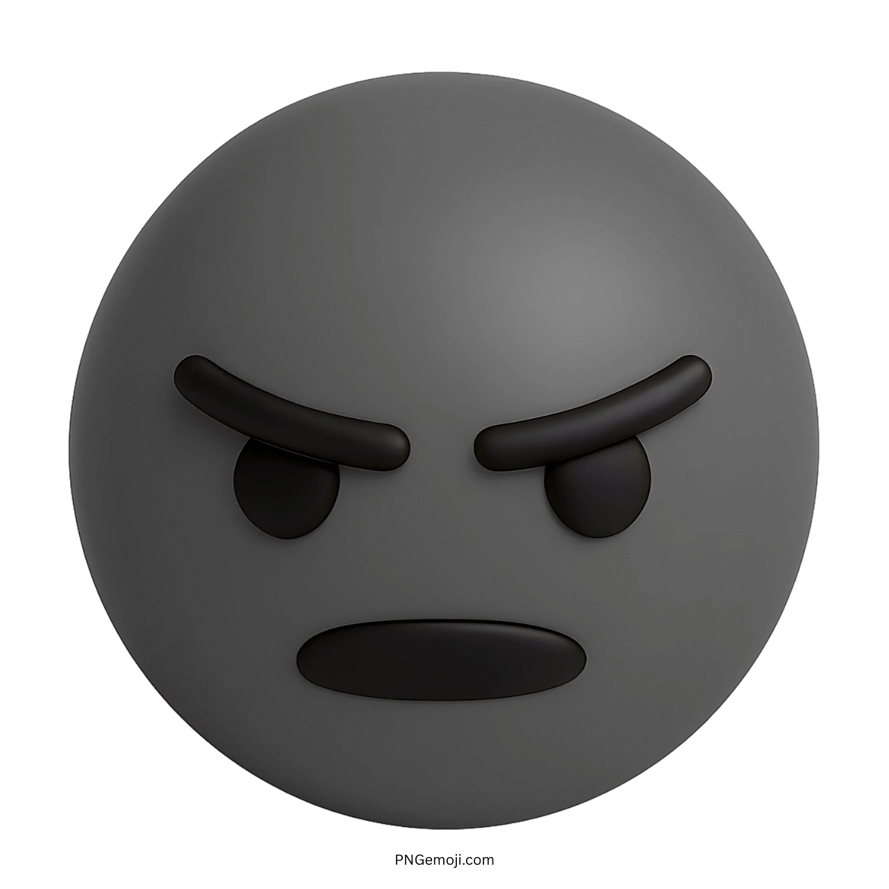 3D gray angry emoji face with black frown and intense expression