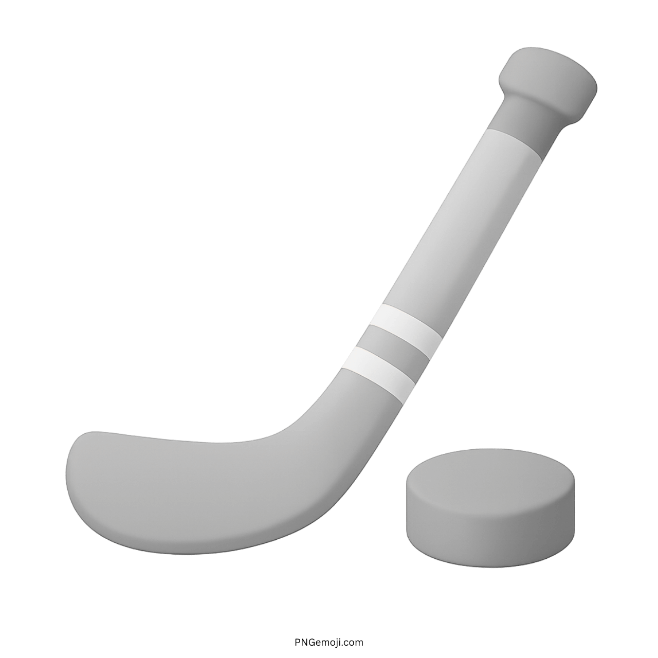 Gray ice hockey stick and puck emoji on green background, minimalist sports illustration for hockey lovers