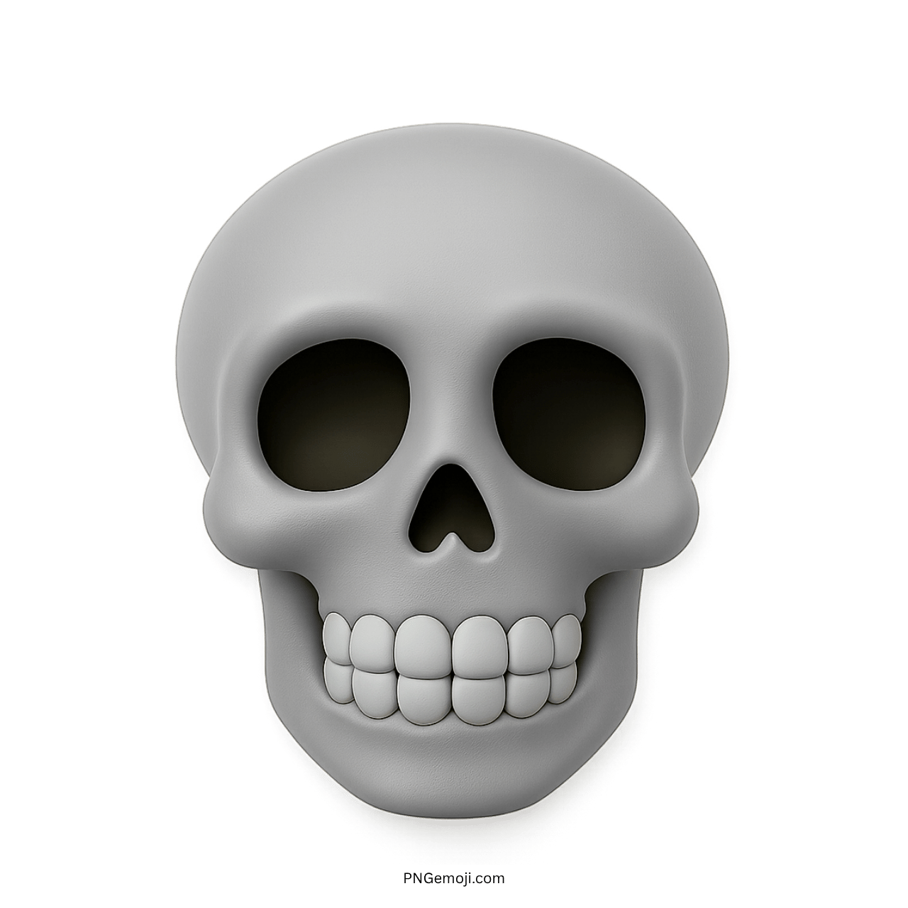 Gray 3D skull emoji with white teeth, cartoonish style for meme use.
