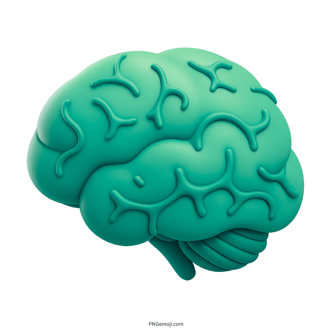 Green 3D brain emoji with smooth surface and stylized neural curves