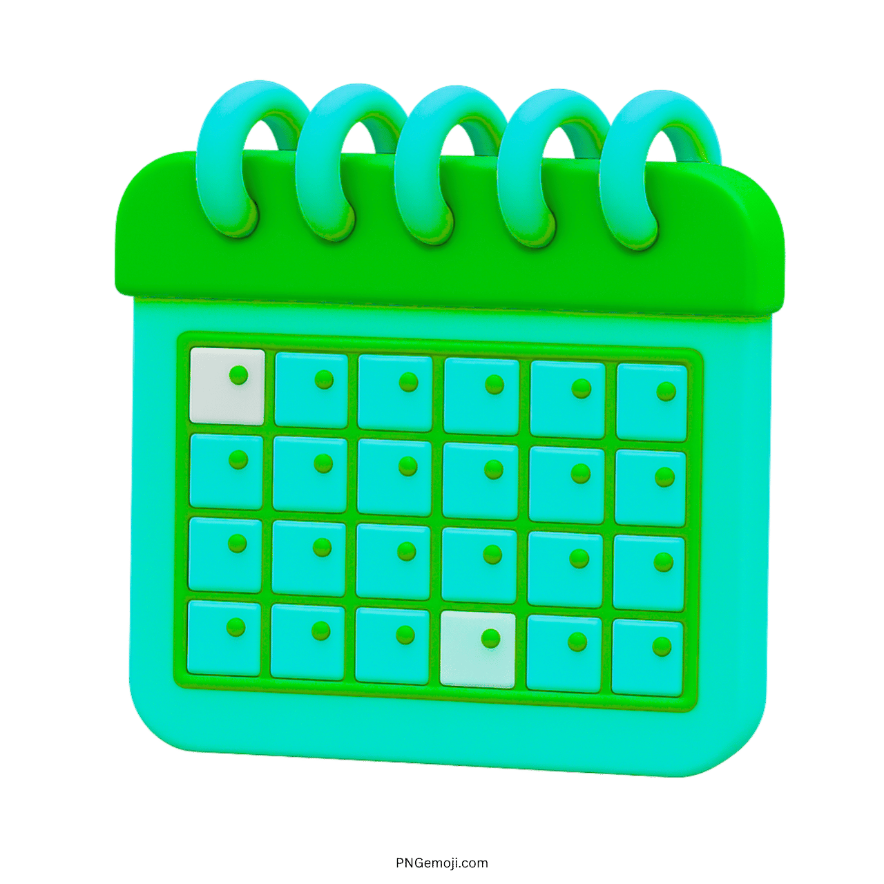 Green and teal 3D calendar emoji icon with dotted date squares
