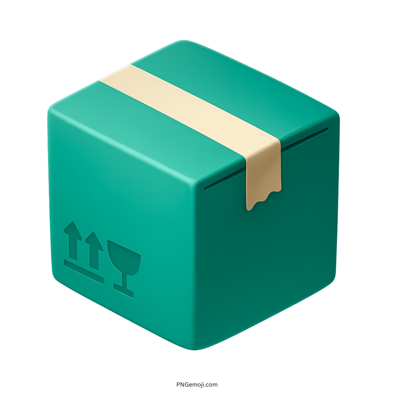 3D green shipping package emoji with fragile symbol and sealing tape