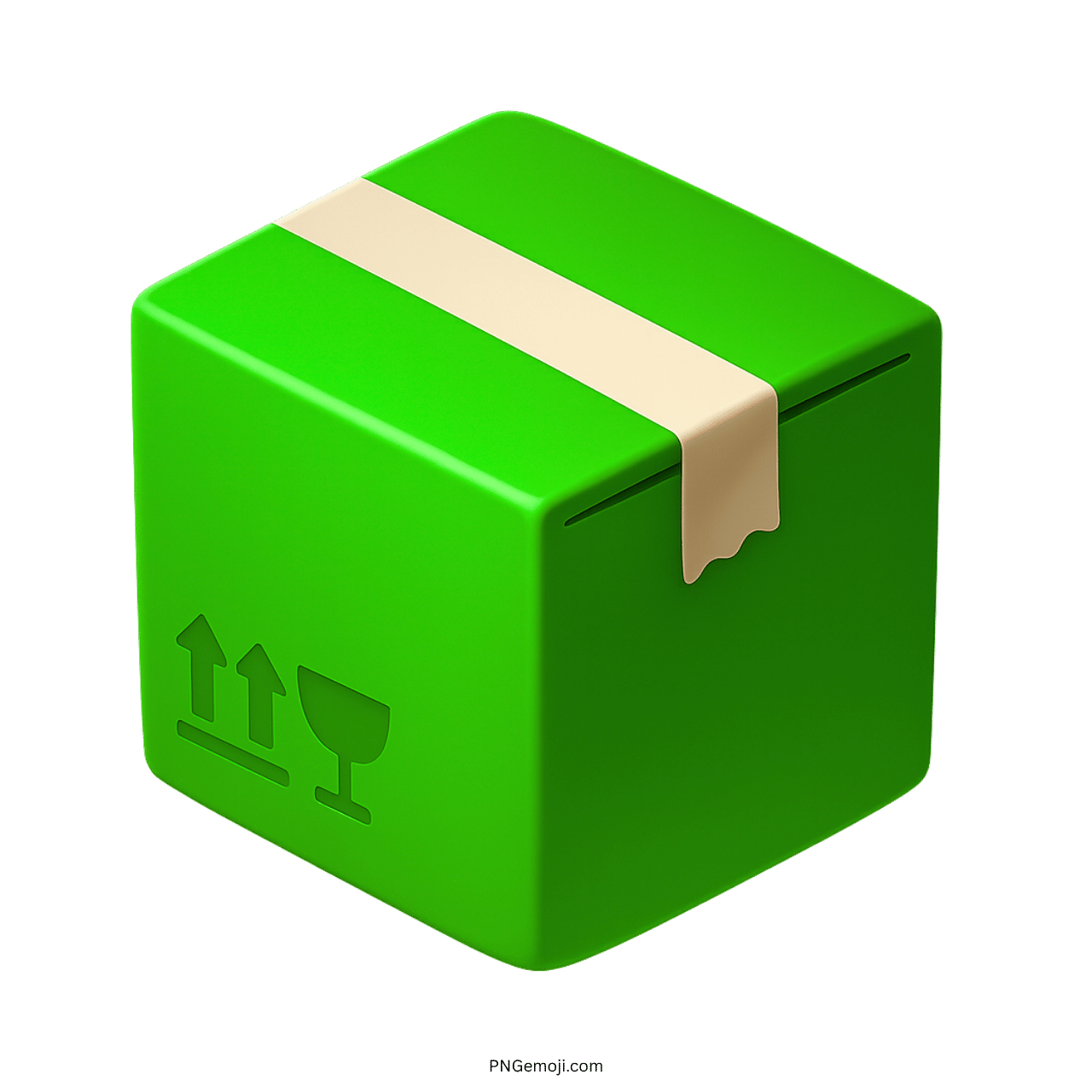 Green 3D package emoji box with fragile and this side up symbols