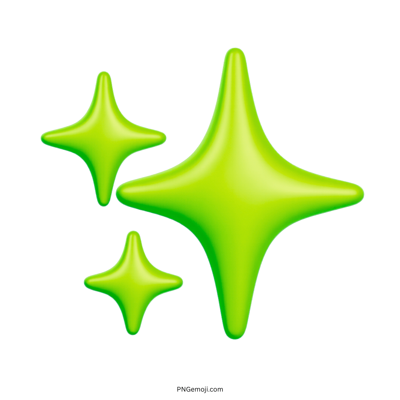 Green 3D sparkles emoji with glow effect on transparent background clipart image
