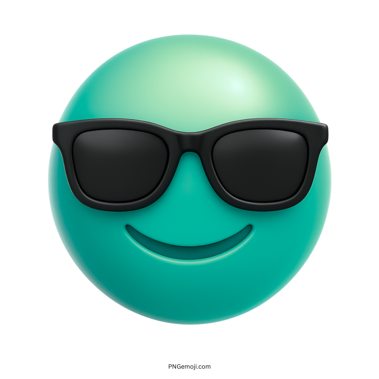Chill green 3D emoji face with black sunglasses and a cool expression
