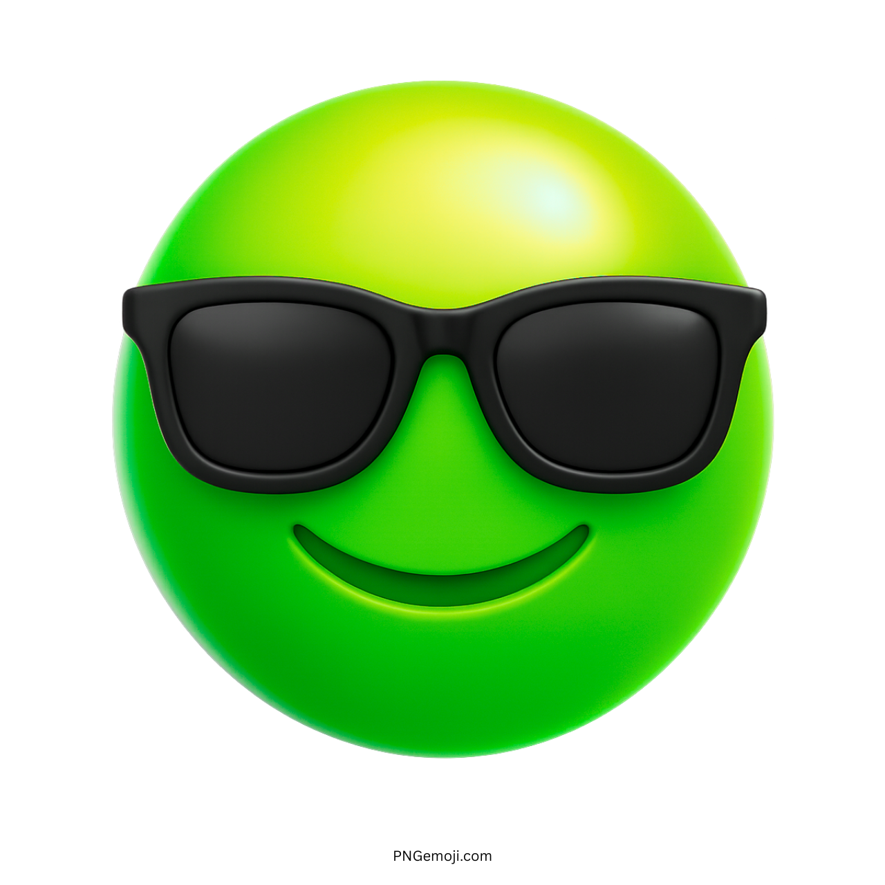 3D green emoji with black sunglasses and confident smile on transparent background