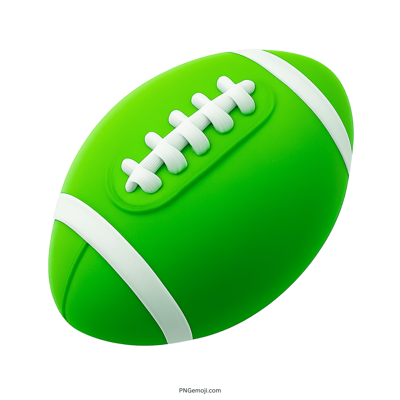3D green American football emoji with white laces and stripes design.