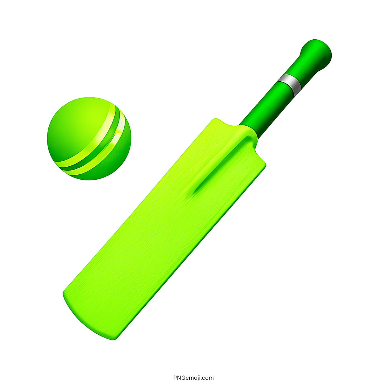 3D green cricket bat and ball emoji PNG with transparent background