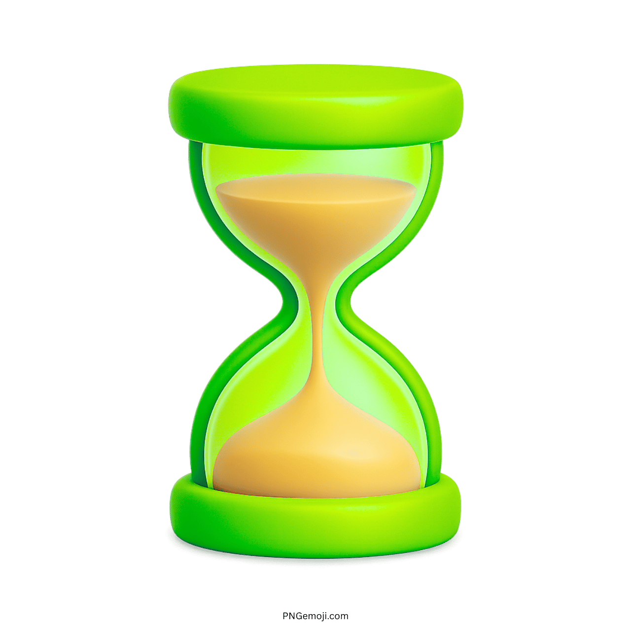 3D green hourglass emoji with flowing sand and transparent PNG background