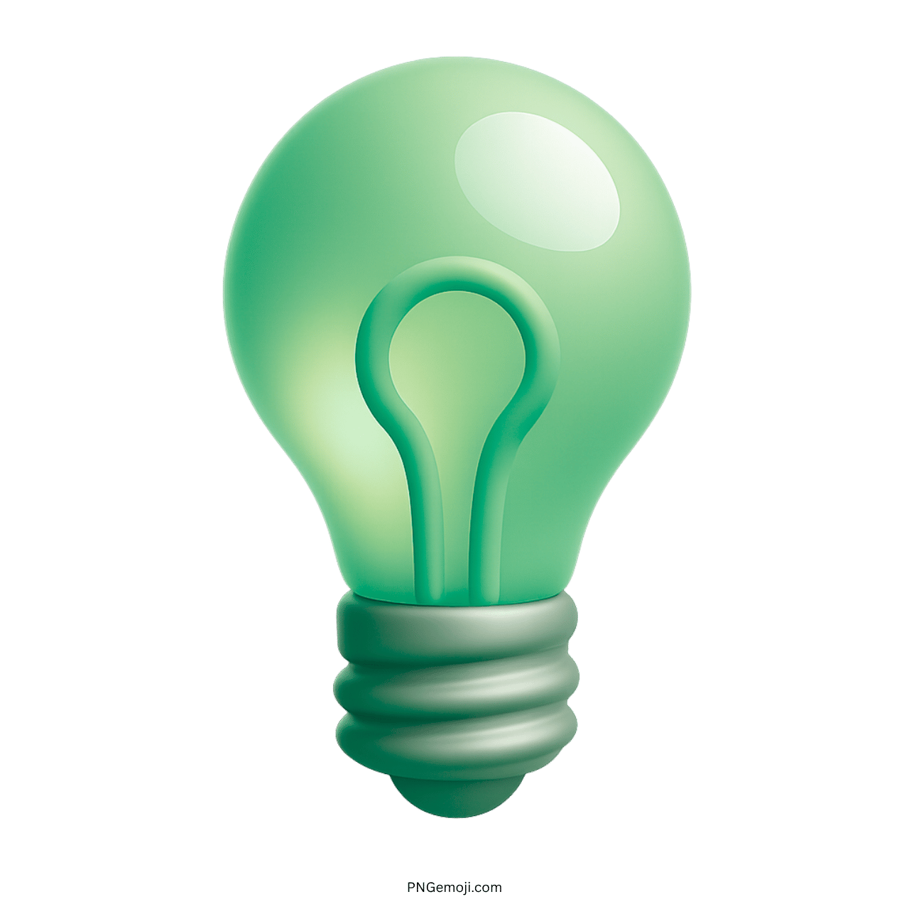 Green 3D light bulb emoji icon with transparent background for eco ideas and innovation