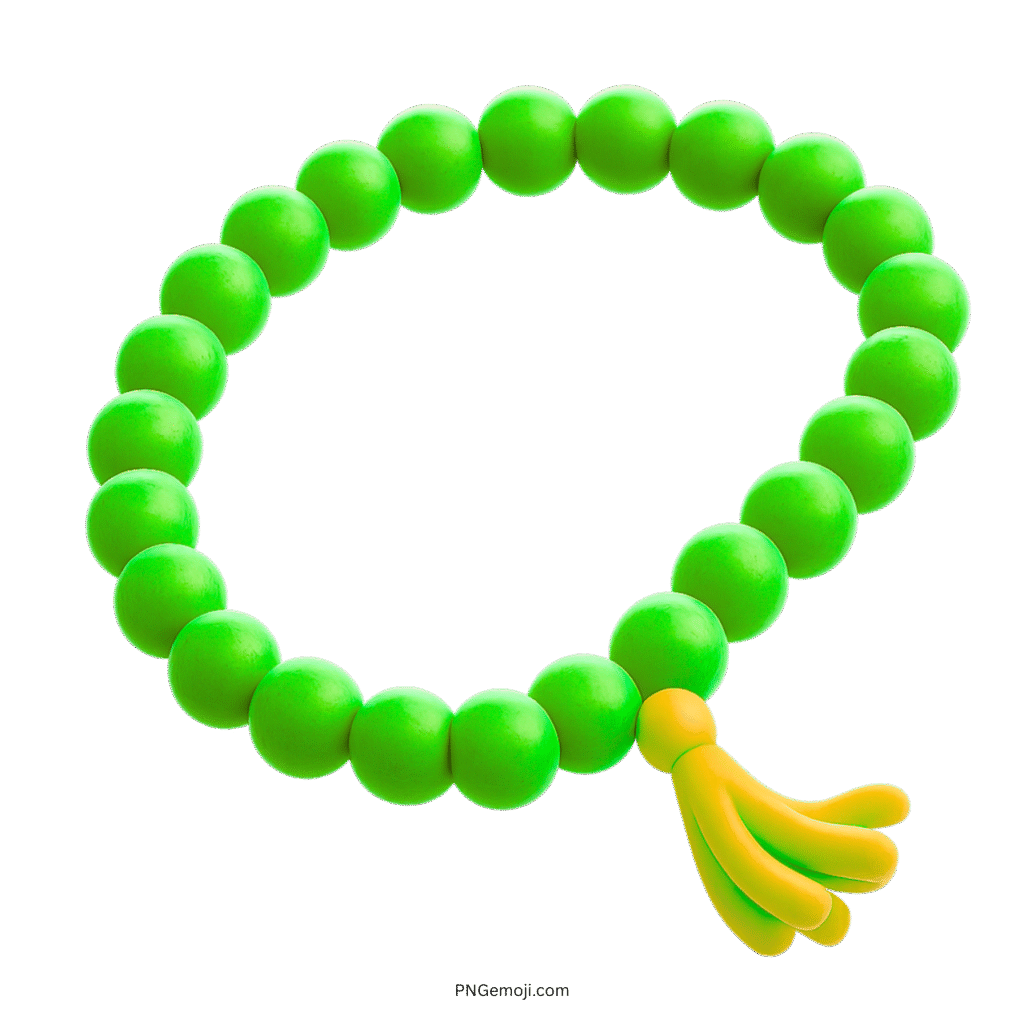 3D green prayer beads emoji with soft yellow tassel on transparent