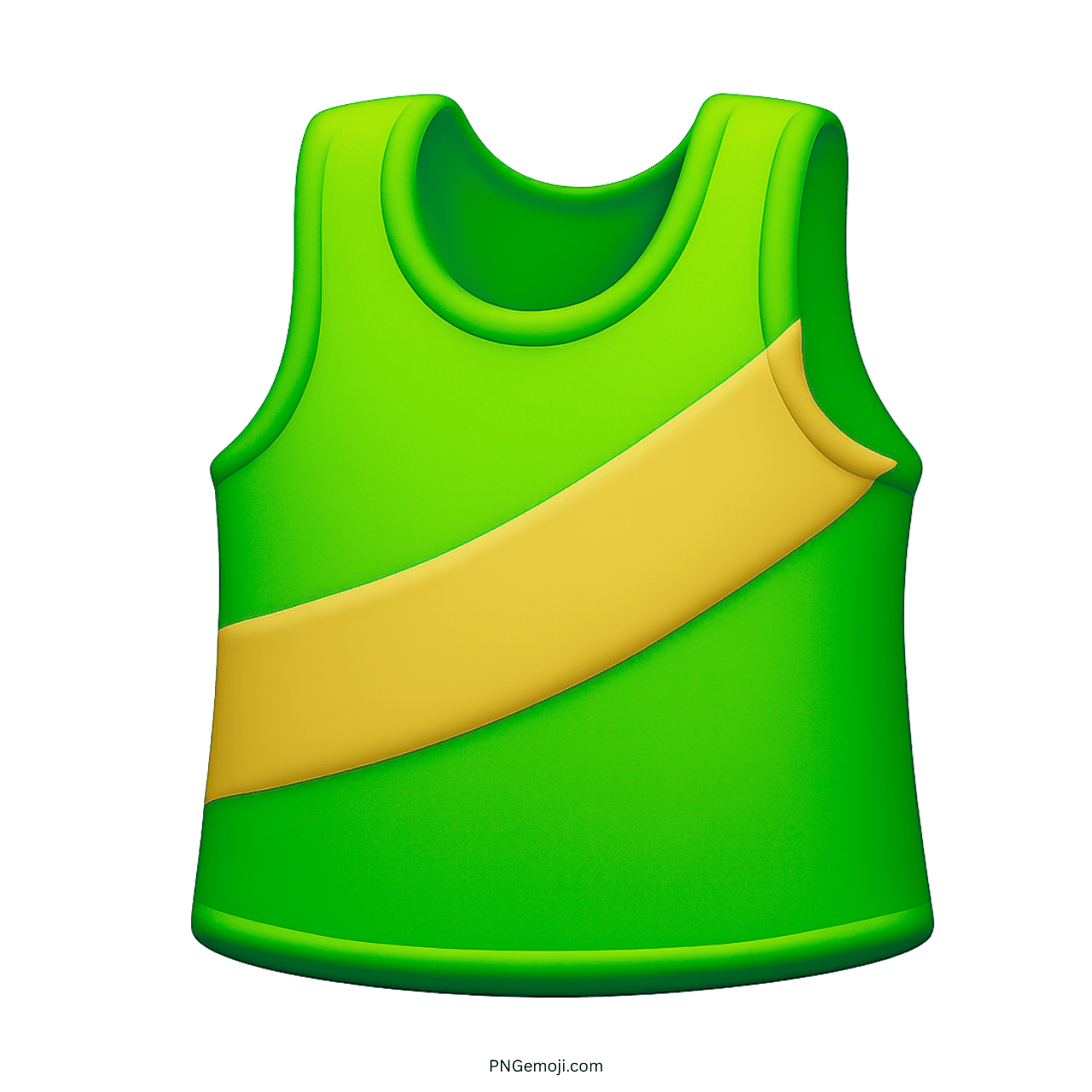 3D green running shirt emoji with yellow stripe, sports clothing icon.