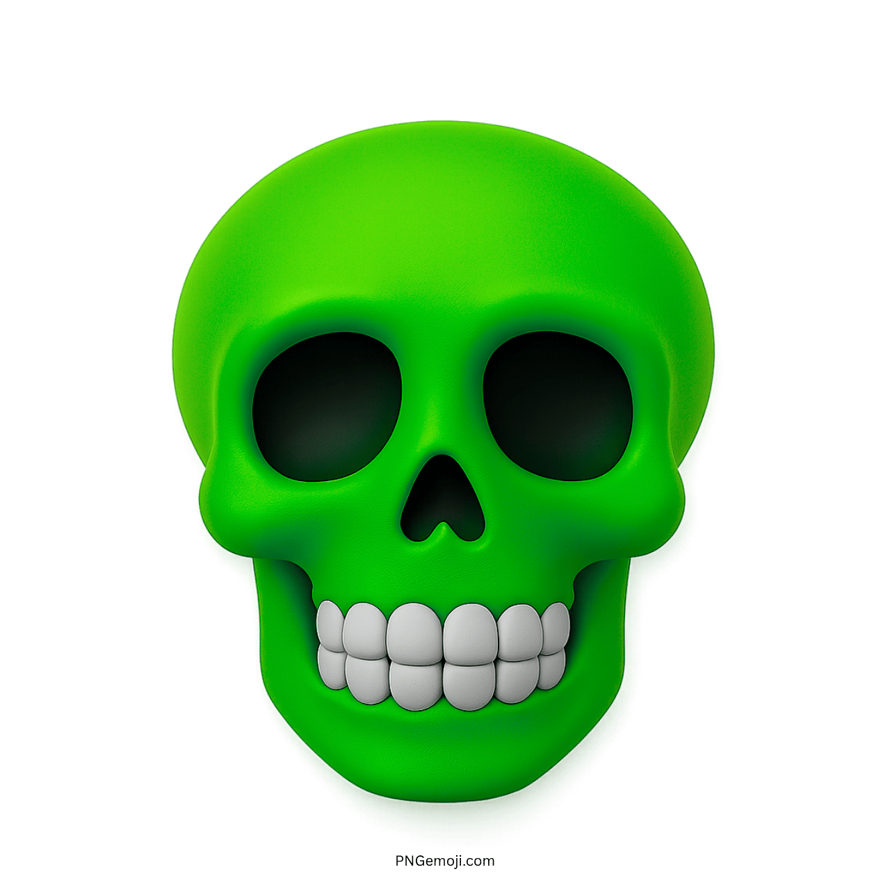 Green 3D skull emoji with white teeth, cartoonish style for meme use.