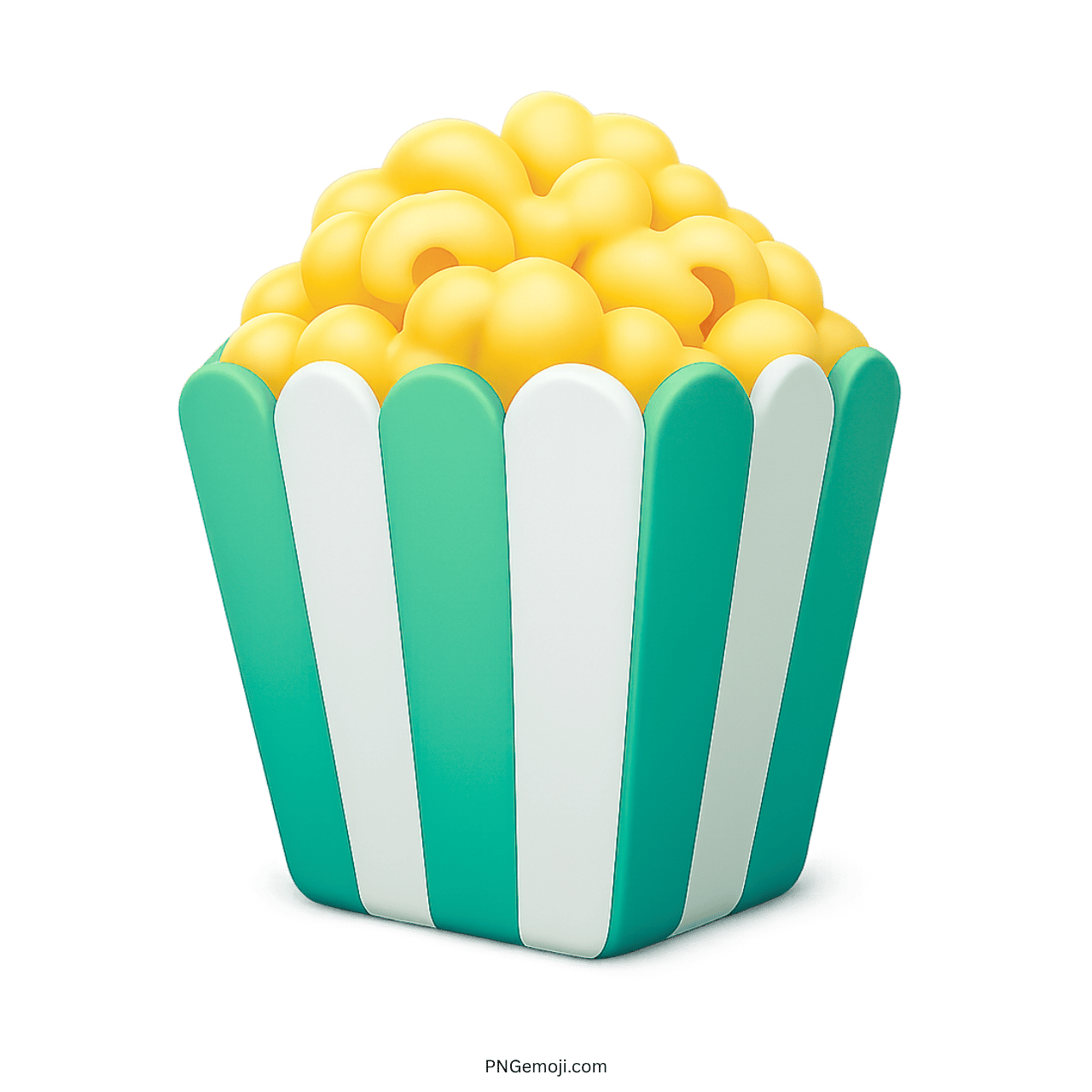 Popcorn emoji in green and white striped box, 3D icon for cinema or snacks.