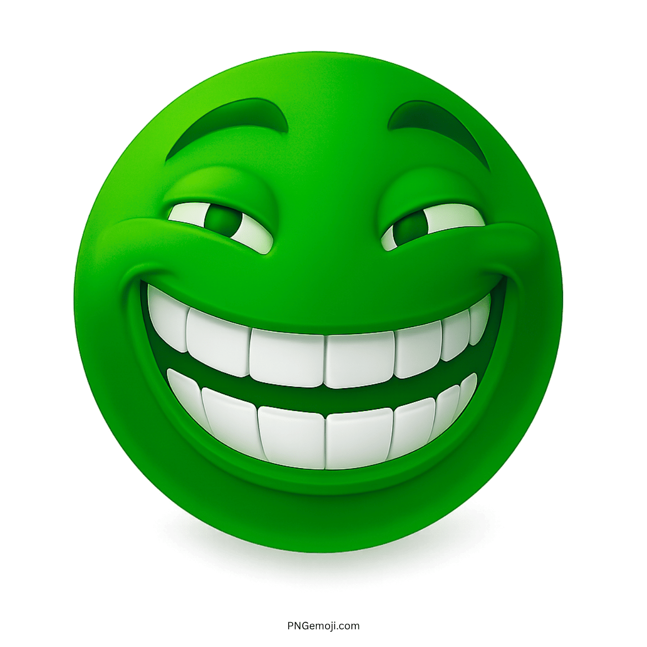 Green troll face emoji with big mischievous grin and sly raised eyebrows