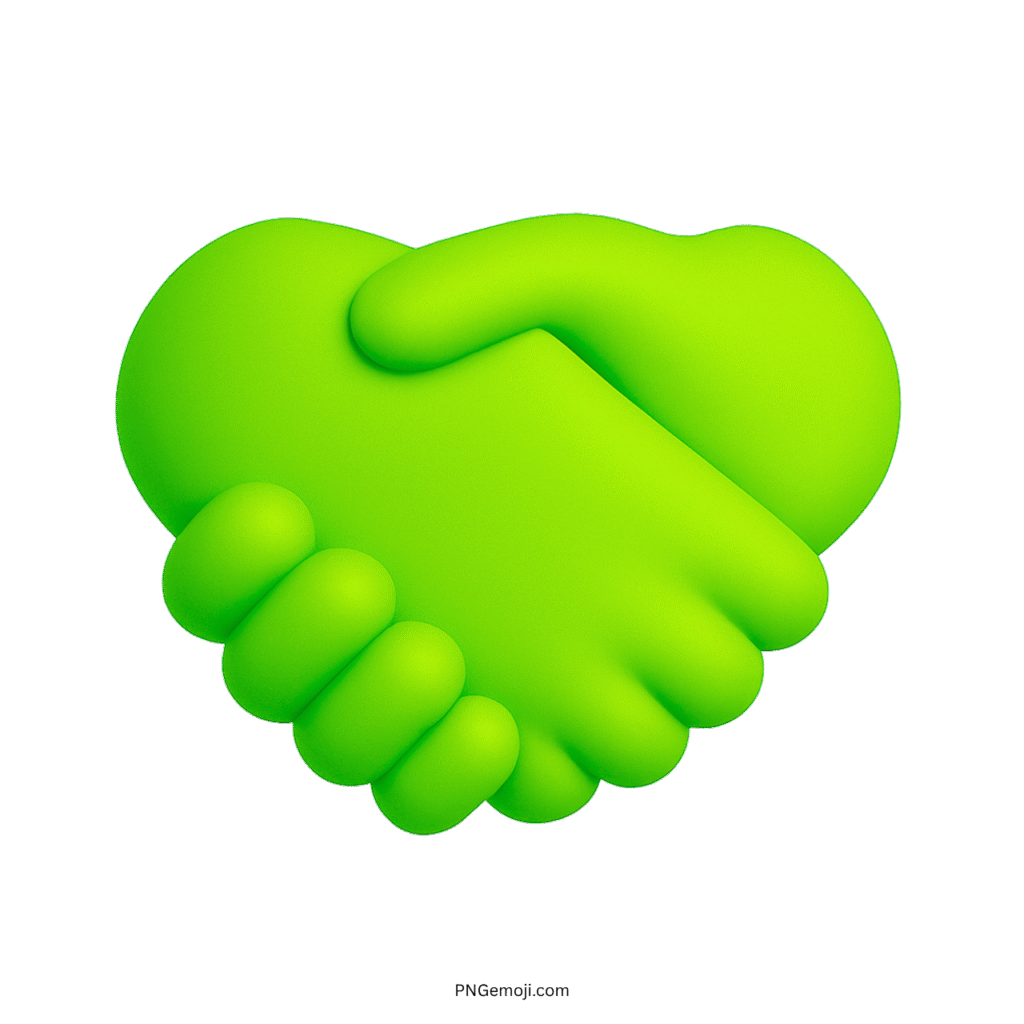 3D Handshake emoji in green color symbolizing harmony, collaboration, or agreement