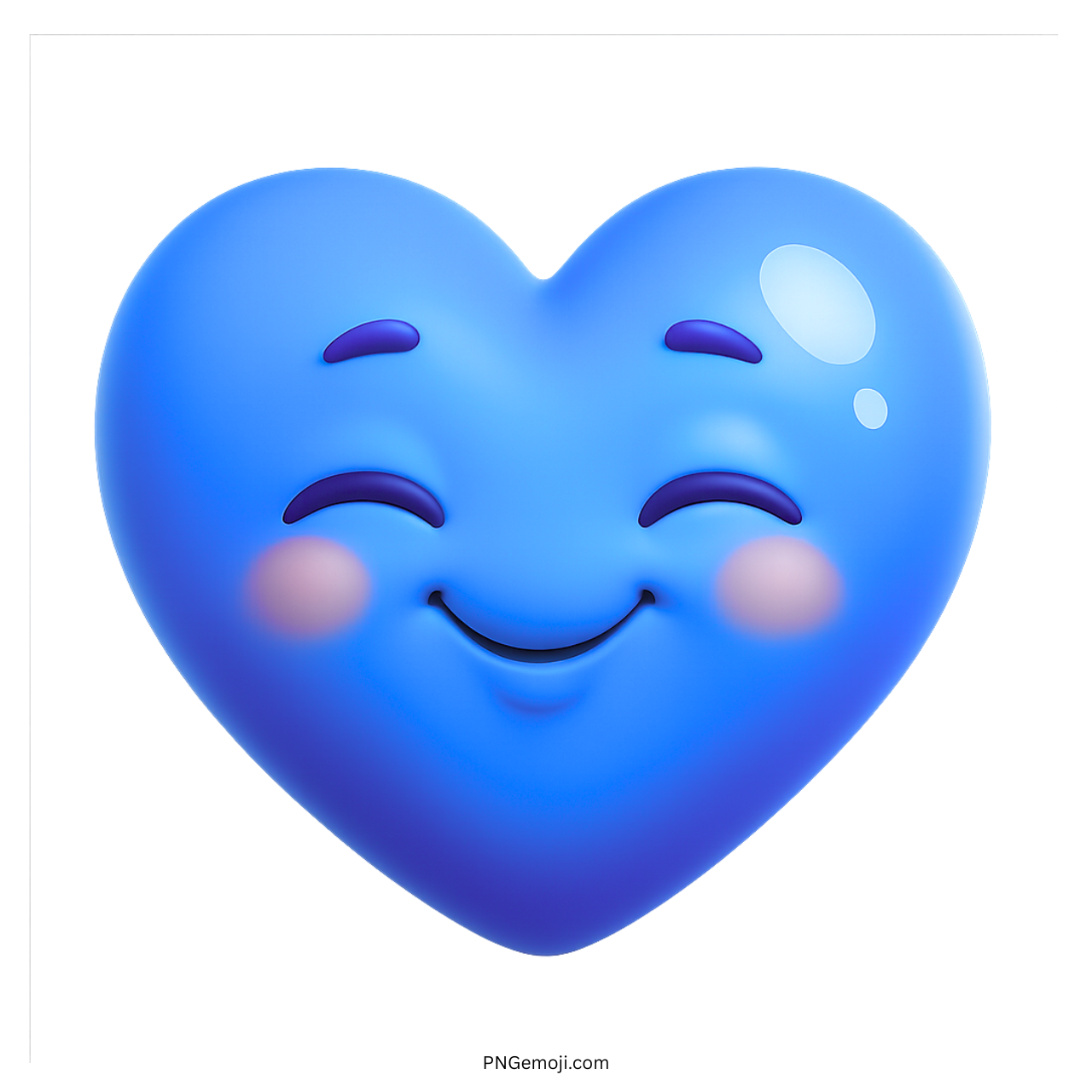 3D happy blue heart emoji with smile and blushing cheeks on transparent background