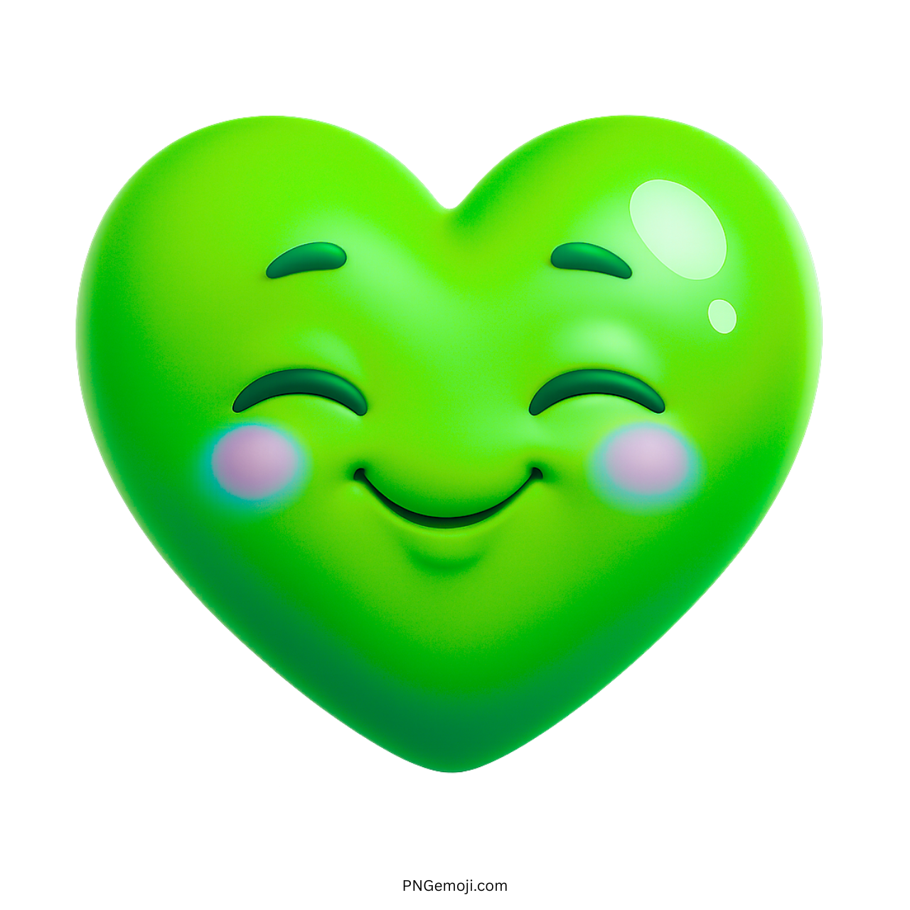 3D green heart emoji smiling with closed eyes and soft blushing cheeks