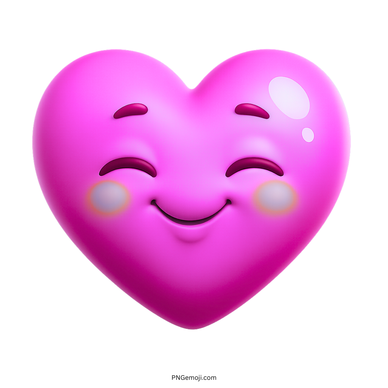 3D smiling pink heart emoji with blushing cheeks and closed happy eyes
