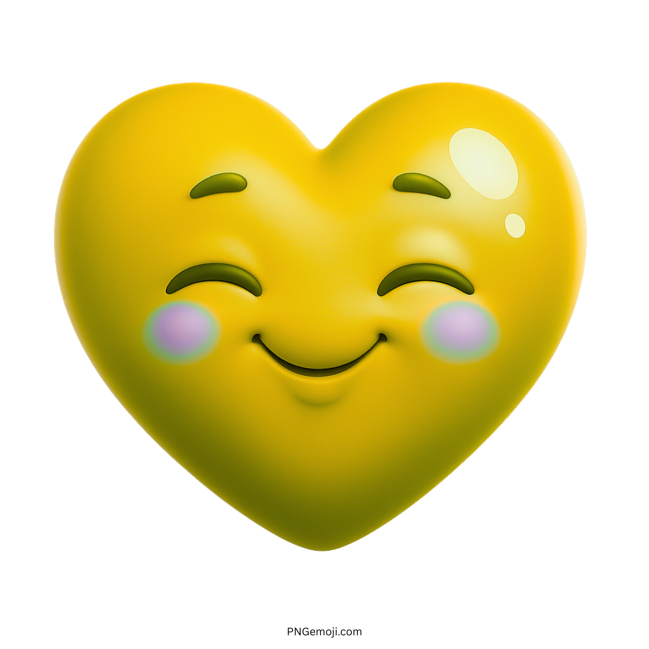 3D smiling yellow heart emoji with blushing cheeks and happy expression on face