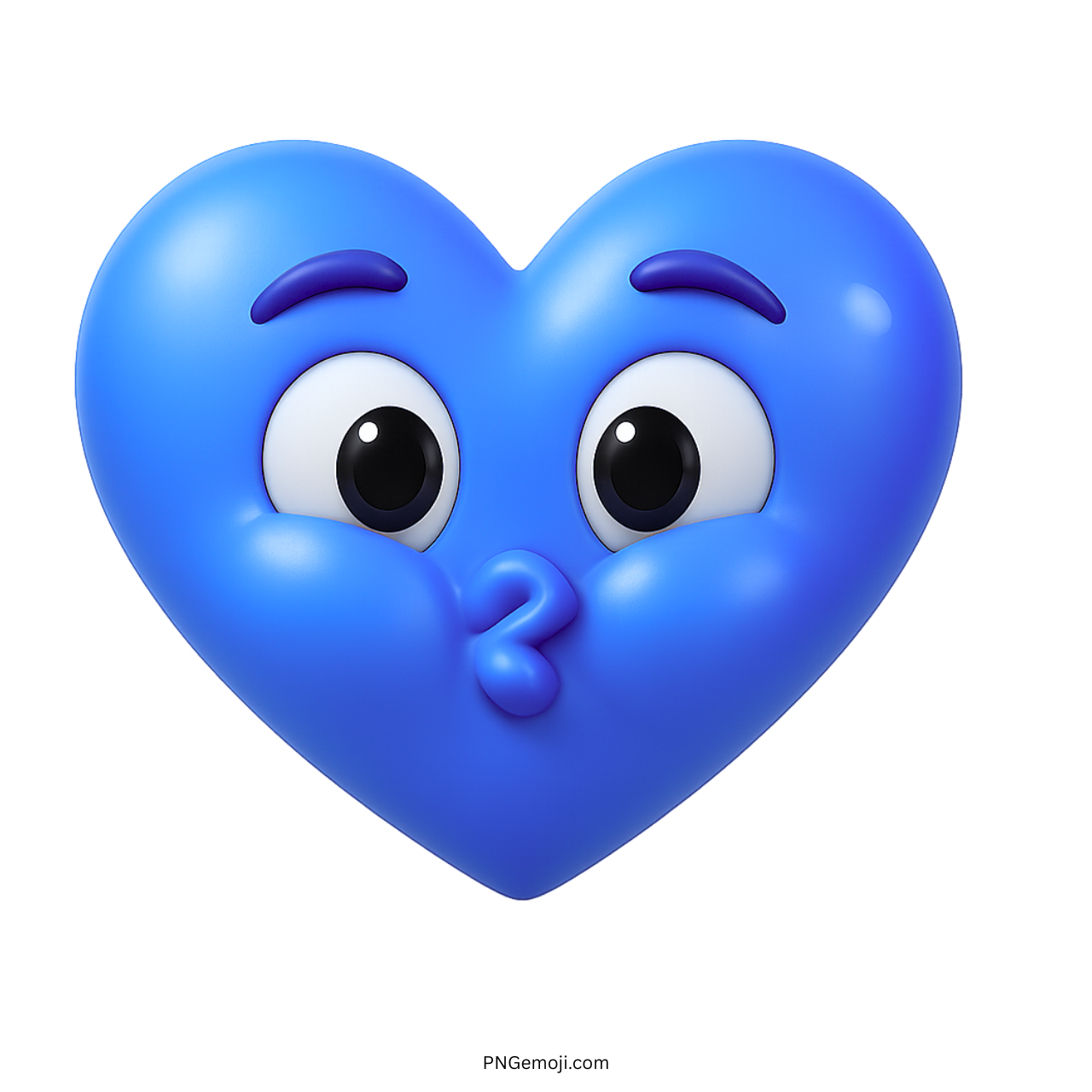 Blue heart emoji holding its breath with puffed cheeks and surprised cartoon eyes