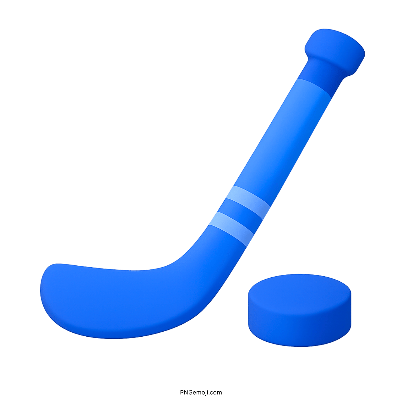 Blue ice hockey stick and puck emoji on green background, sport equipment, cartoon style, vibrant colors.