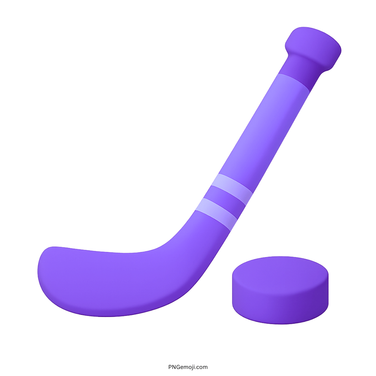 Purple ice hockey stick and puck emoji on green background, vibrant sports illustration, perfect for hockey fans.