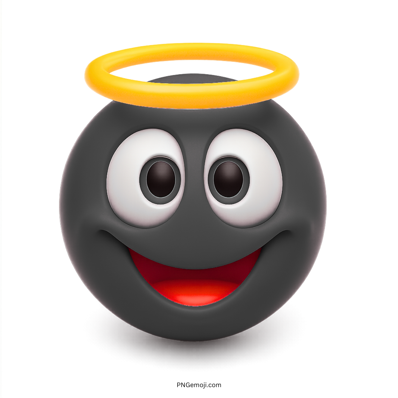 3D innocent black smiley emoji with yellow halo and happy cute face