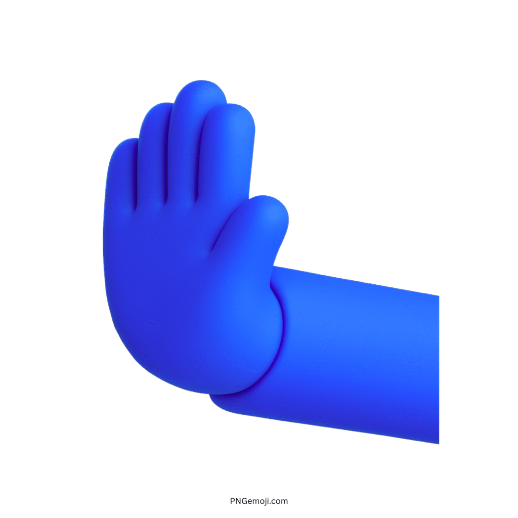 Blue leftwards pushing hand emoji, animated 3D style.