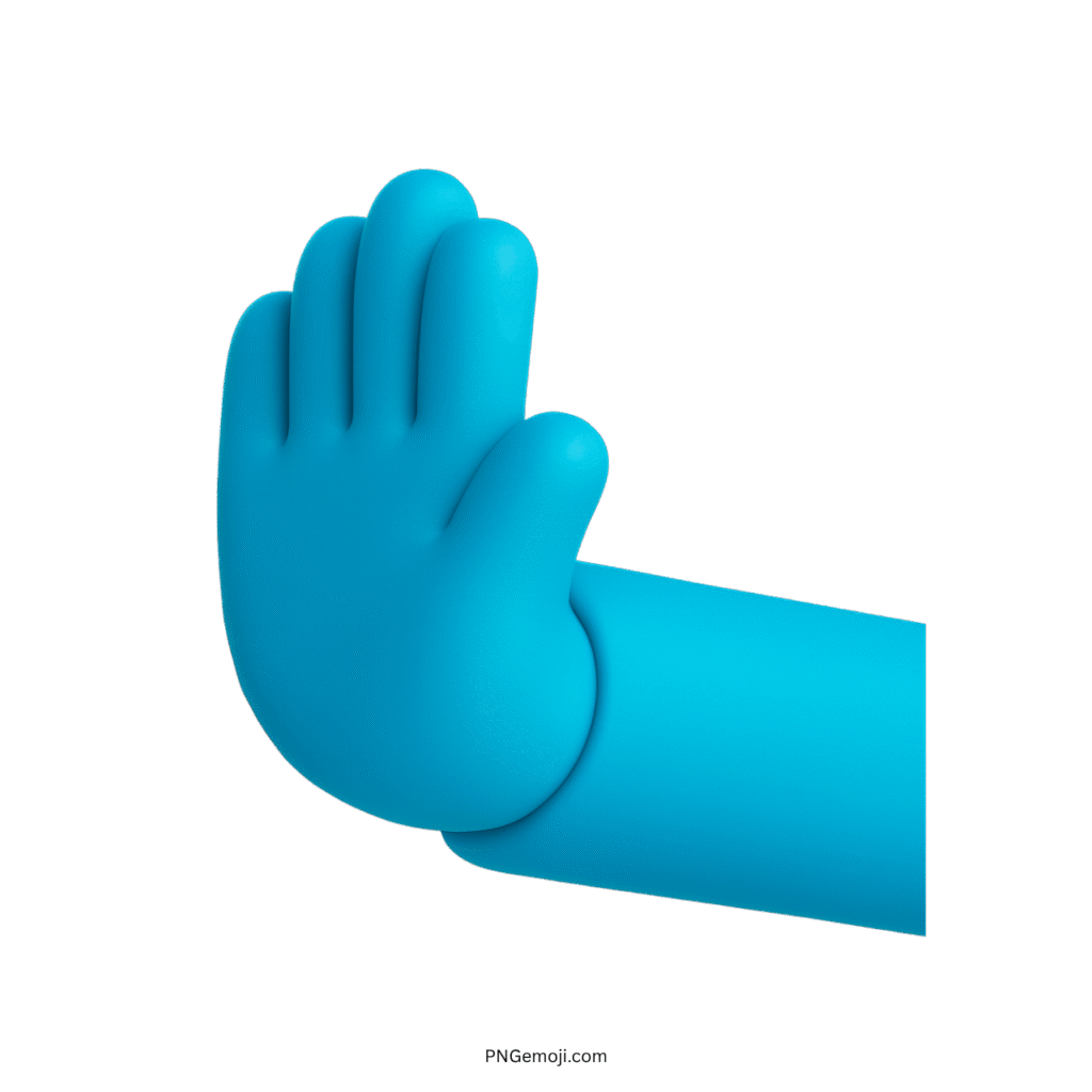 3D leftwards pushing hand emoji with a blue hand and blue sleeve.
