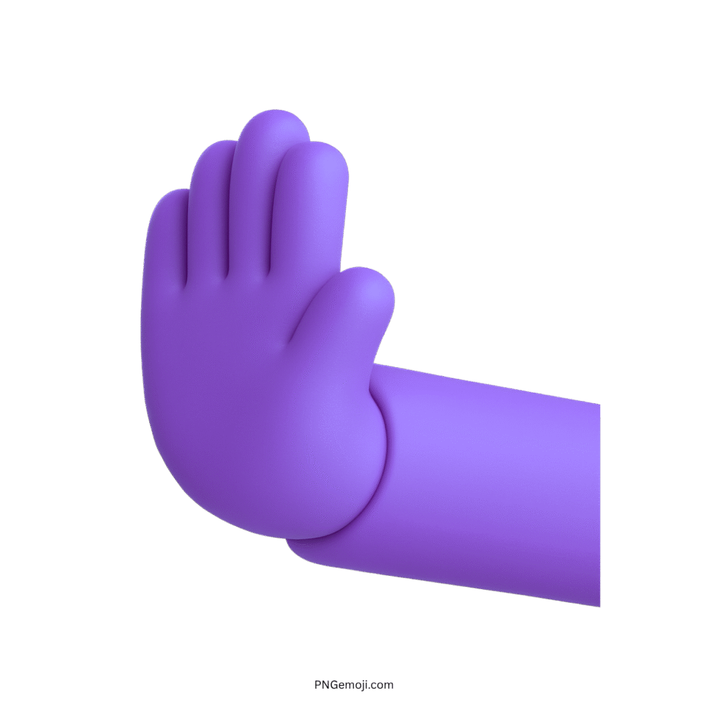  3D leftwards pushing hand emoji with a purple hand and blue sleeve.