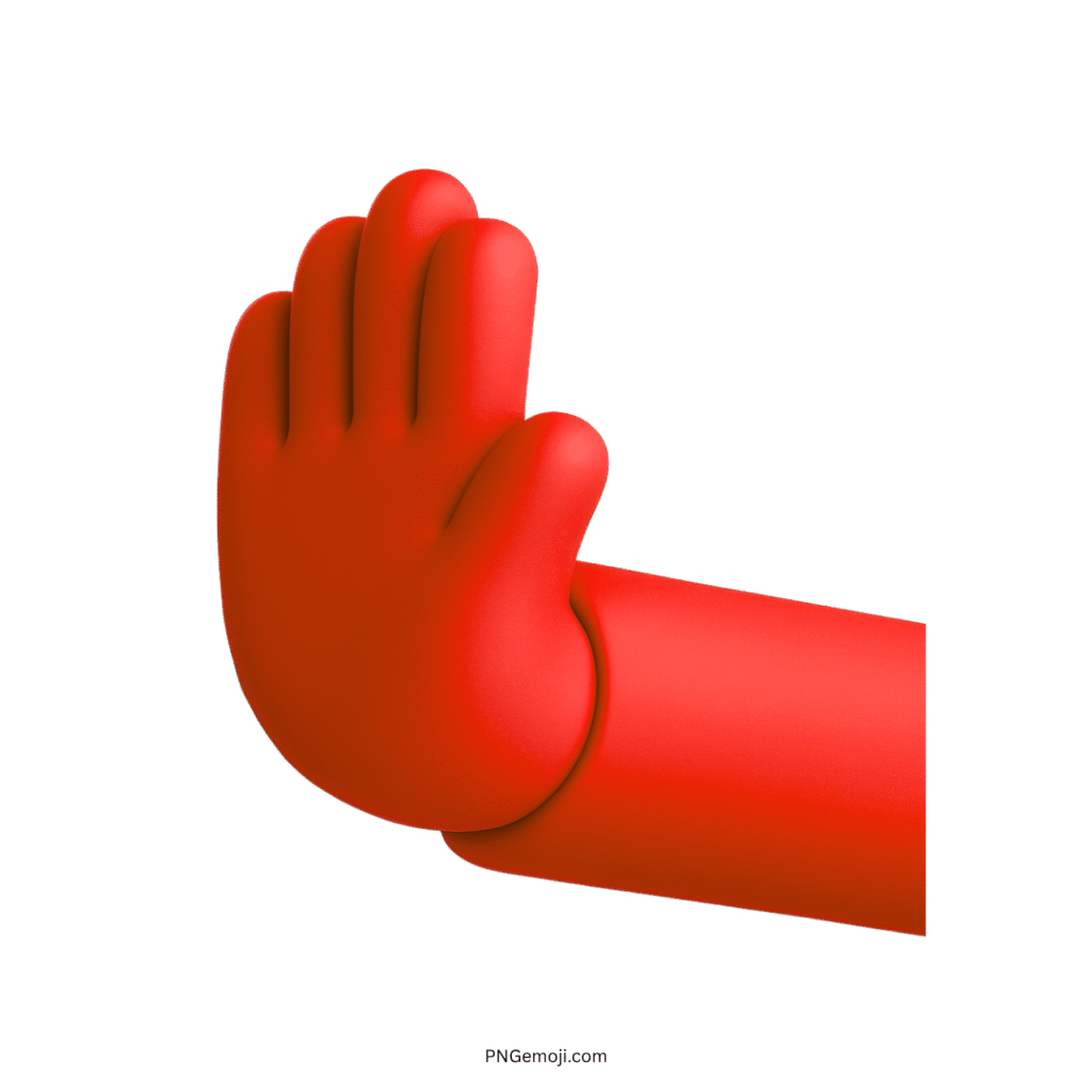 3D leftwards pushing hand emoji with a red hand and blue sleeve.