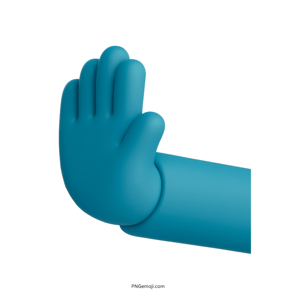3D leftwards pushing hand emoji with a teal hand and blue sleeve.