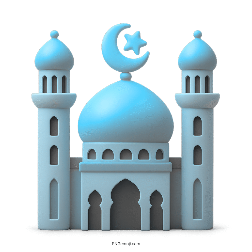 Light blue 3D mosque emoji with crescent and star Islamic architecture symbol