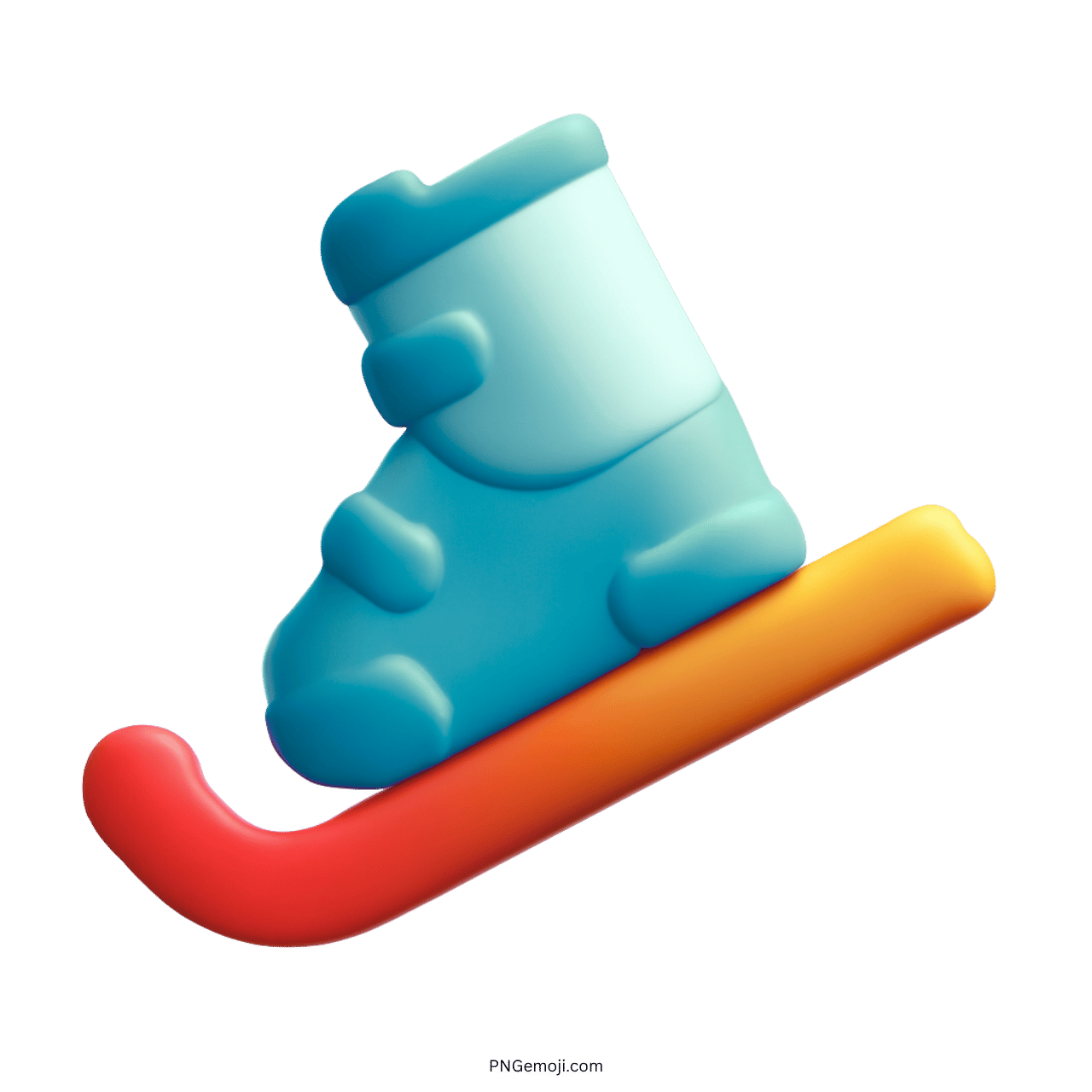 Light blue 3D ski boot emoji with orange-red ski blade on transparent background