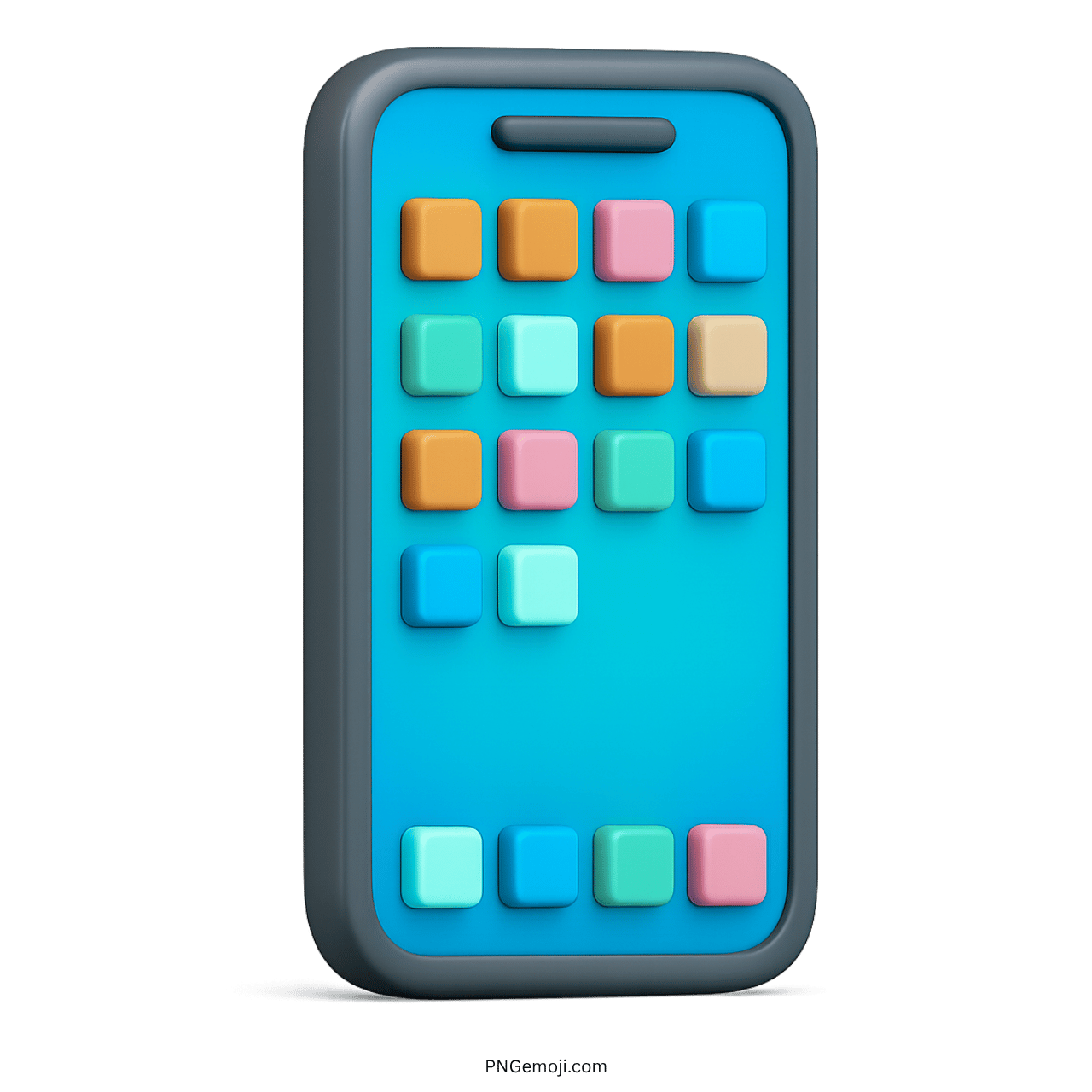 Light blue 3D smartphone emoji with colorful square app icons and soft border