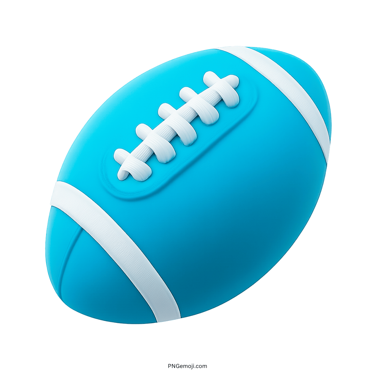 3D light blue American football emoji with white laces and stripes design.