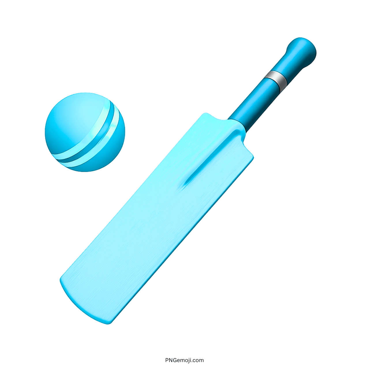3D light blue cricket bat and ball emoji PNG with transparent background
