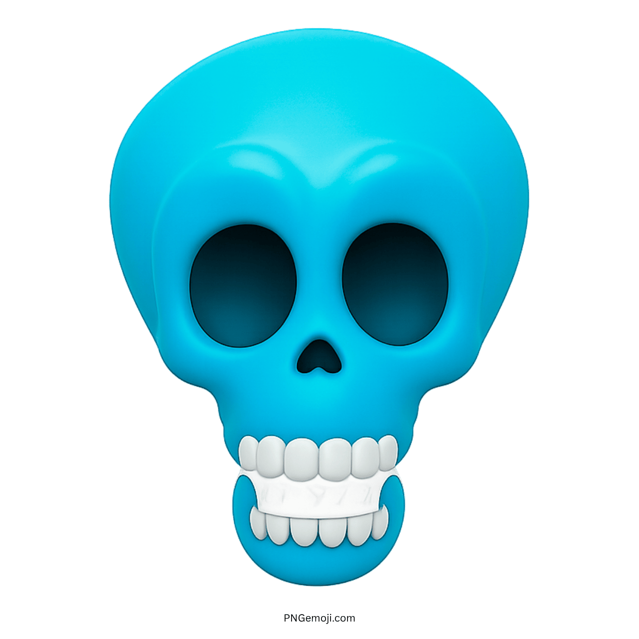 3D light blue shocked skull emoji with wide black eyes and white teeth