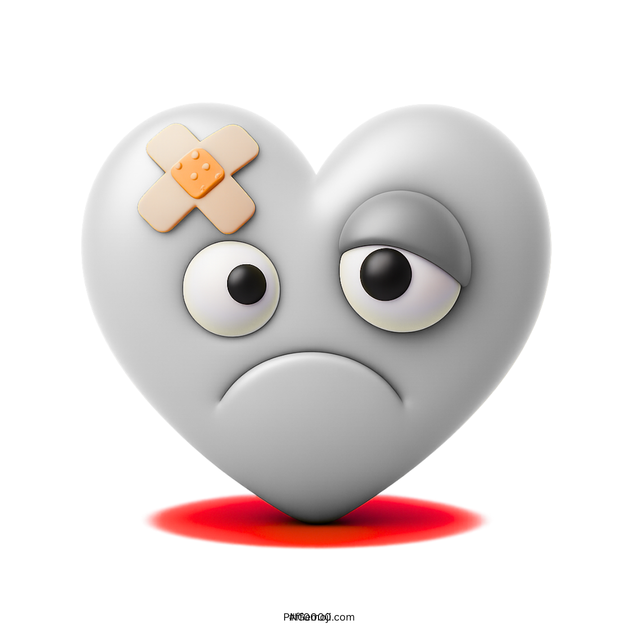 3D light grey beat up heart emoji with bandage sad expression