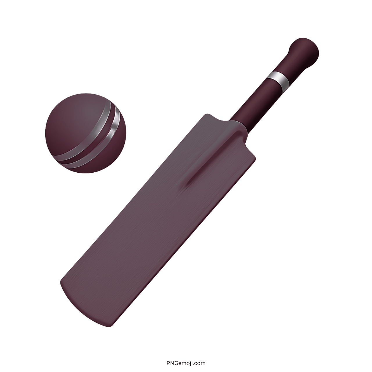 3D maroon cricket bat and ball emoji PNG with transparent background